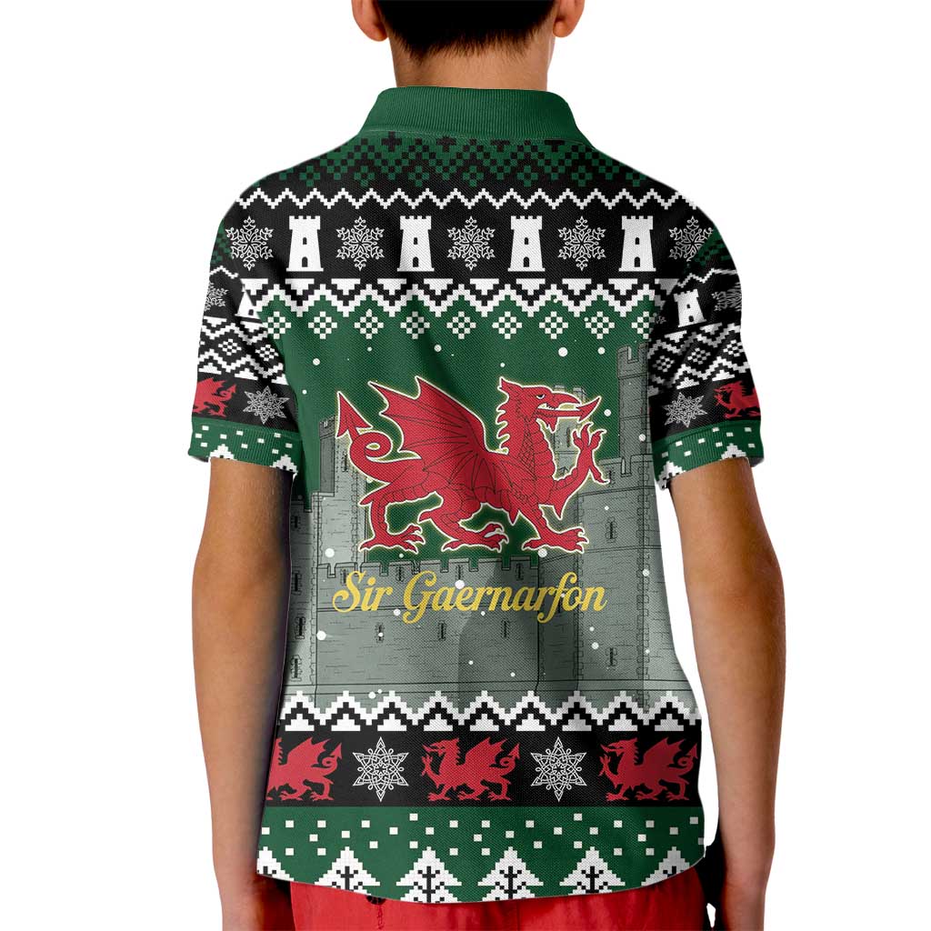 Caernarfonshire Wales Christmas Kid Polo Shirt Caernarfon Castle Red Dragon - Wonder Print Shop