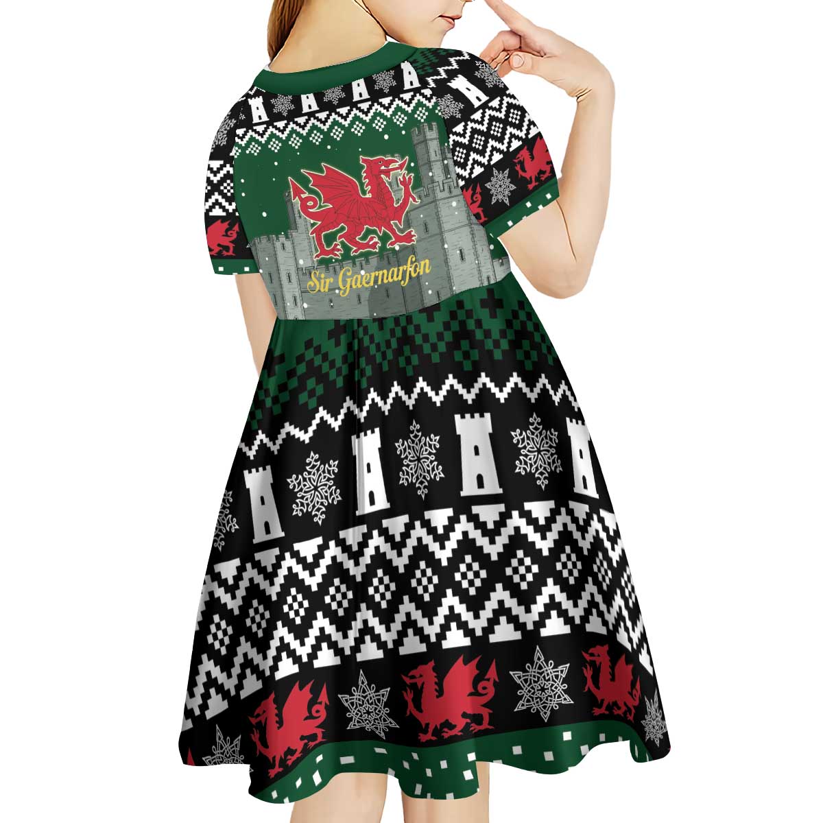 Caernarfonshire Wales Christmas Kid Short Sleeve Dress Caernarfon Castle Red Dragon - Wonder Print Shop