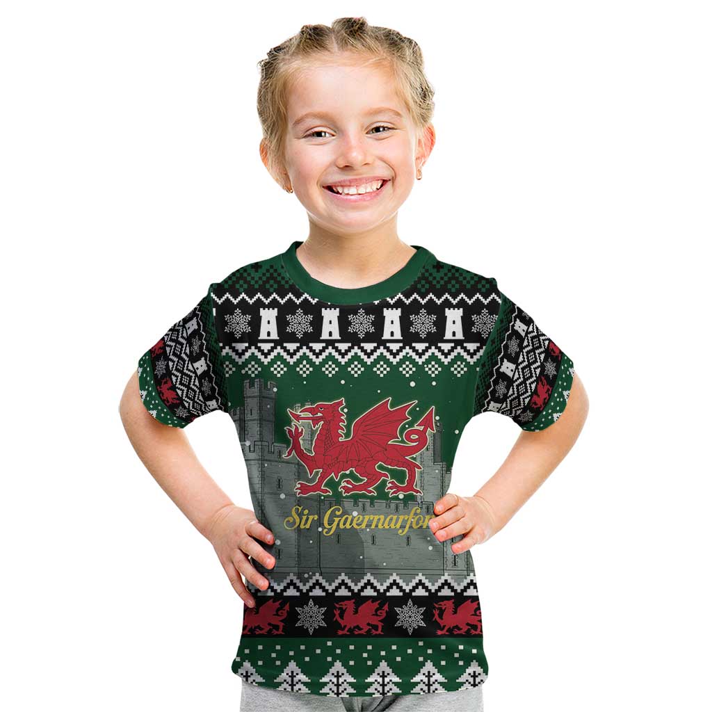 Caernarfonshire Wales Christmas Kid T Shirt Caernarfon Castle Red Dragon - Wonder Print Shop