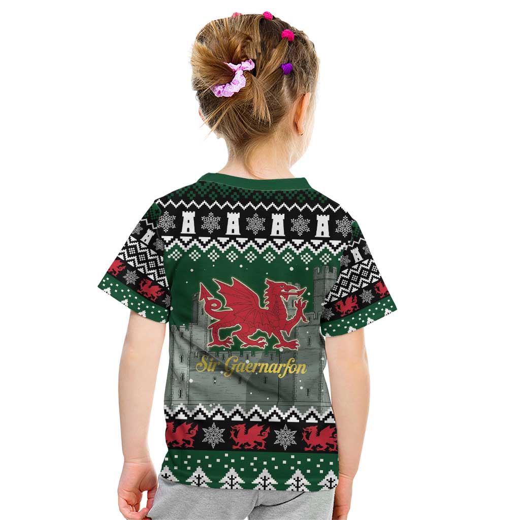 Caernarfonshire Wales Christmas Kid T Shirt Caernarfon Castle Red Dragon - Wonder Print Shop