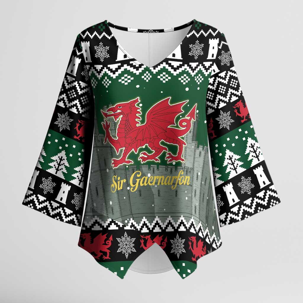 Caernarfonshire Wales Christmas Kimono Sleeve Blouse Caernarfon Castle Red Dragon - Wonder Print Shop