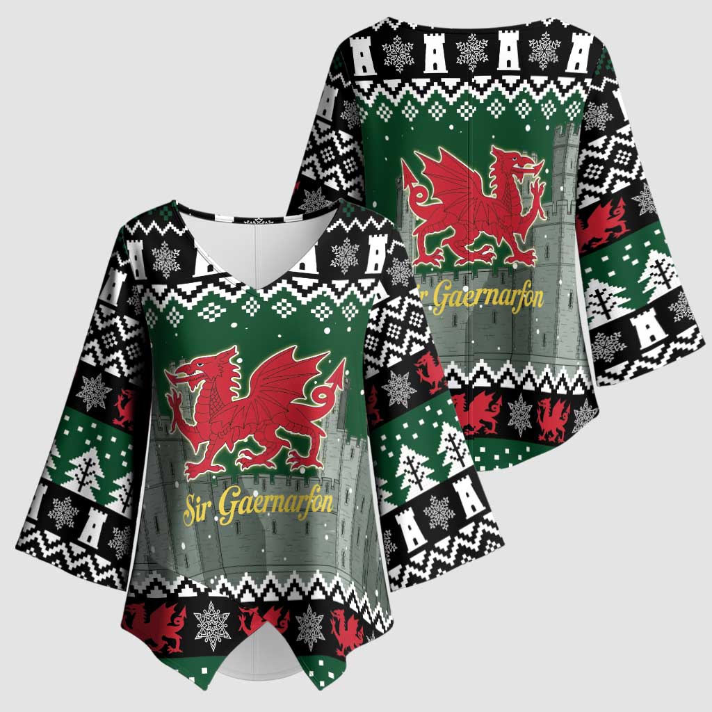 Caernarfonshire Wales Christmas Kimono Sleeve Blouse Caernarfon Castle Red Dragon - Wonder Print Shop