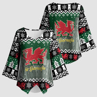Caernarfonshire Wales Christmas Kimono Sleeve Blouse Caernarfon Castle Red Dragon - Wonder Print Shop