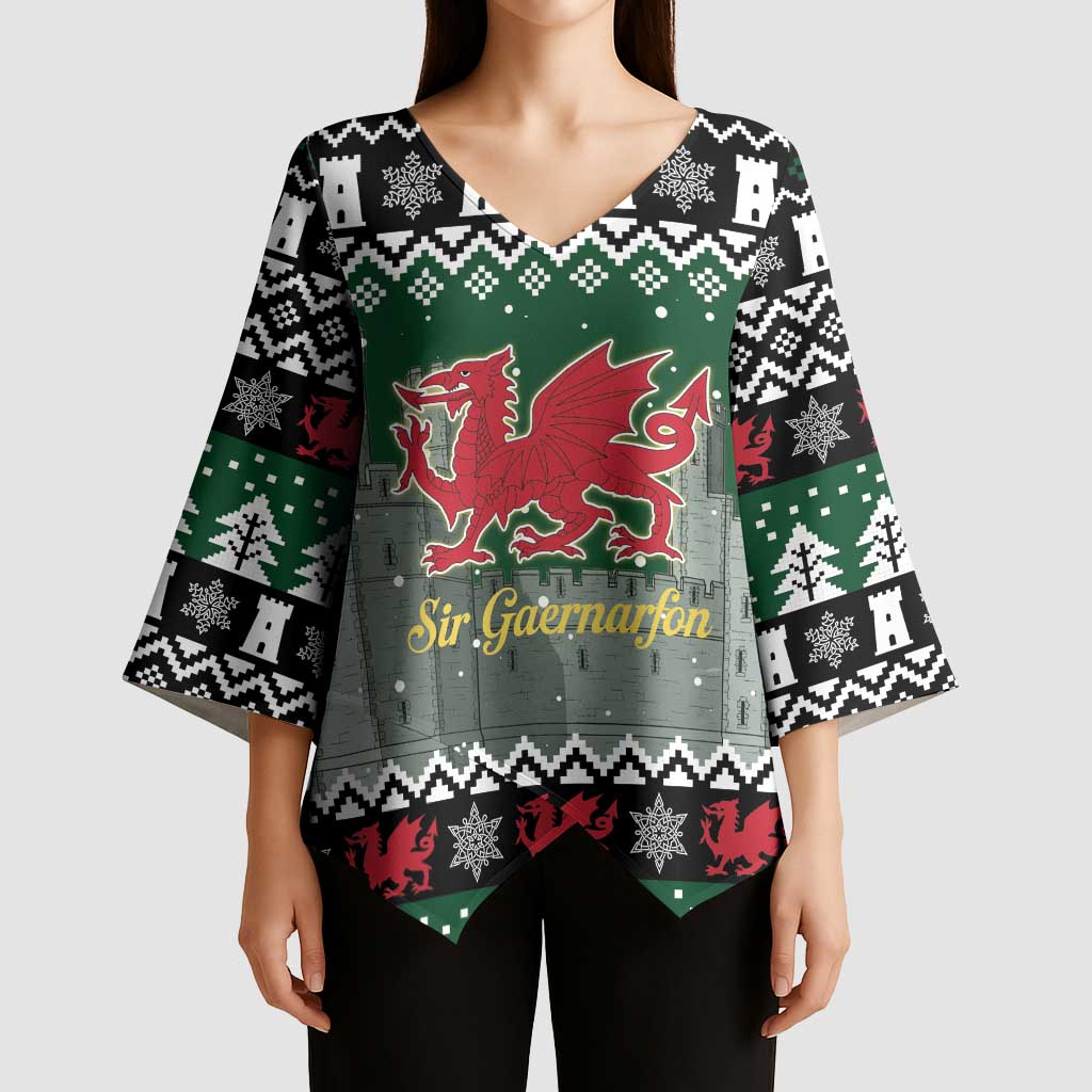 Caernarfonshire Wales Christmas Kimono Sleeve Blouse Caernarfon Castle Red Dragon - Wonder Print Shop