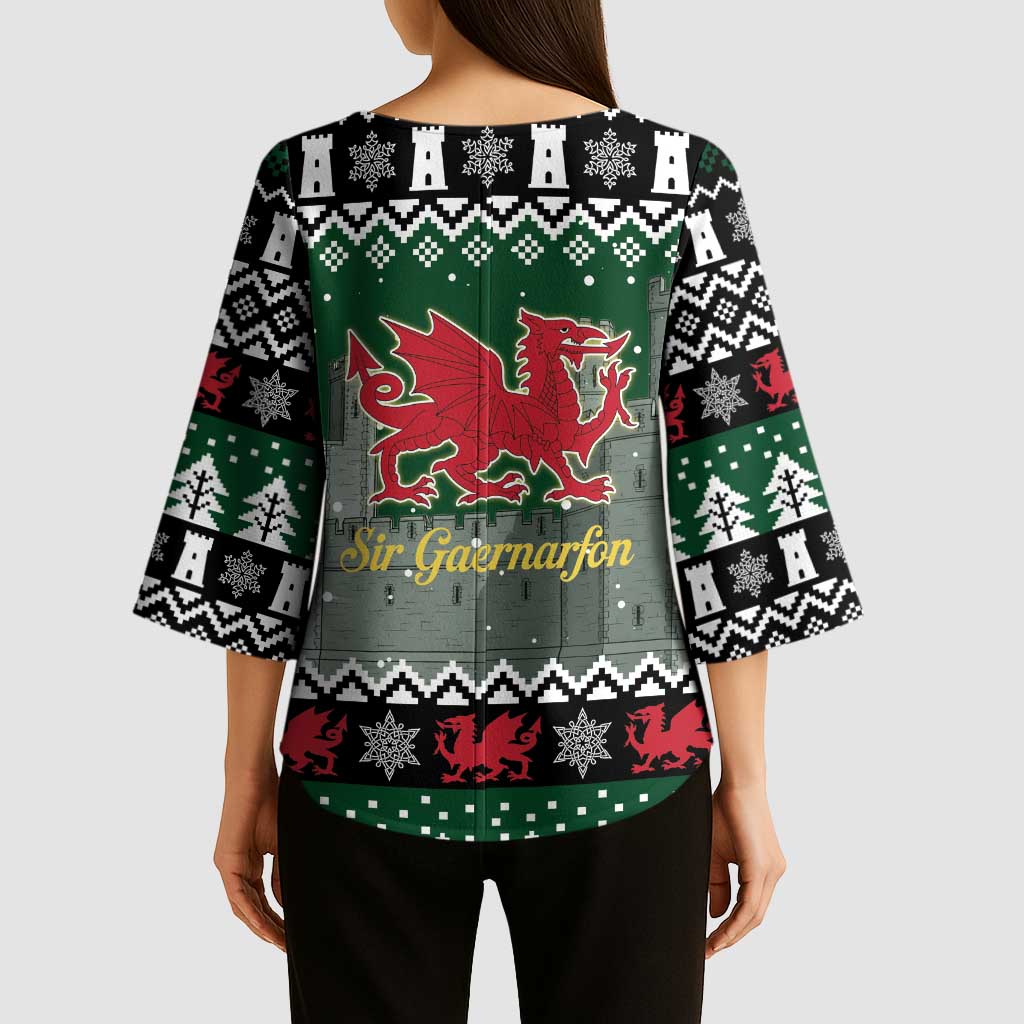 Caernarfonshire Wales Christmas Kimono Sleeve Blouse Caernarfon Castle Red Dragon - Wonder Print Shop