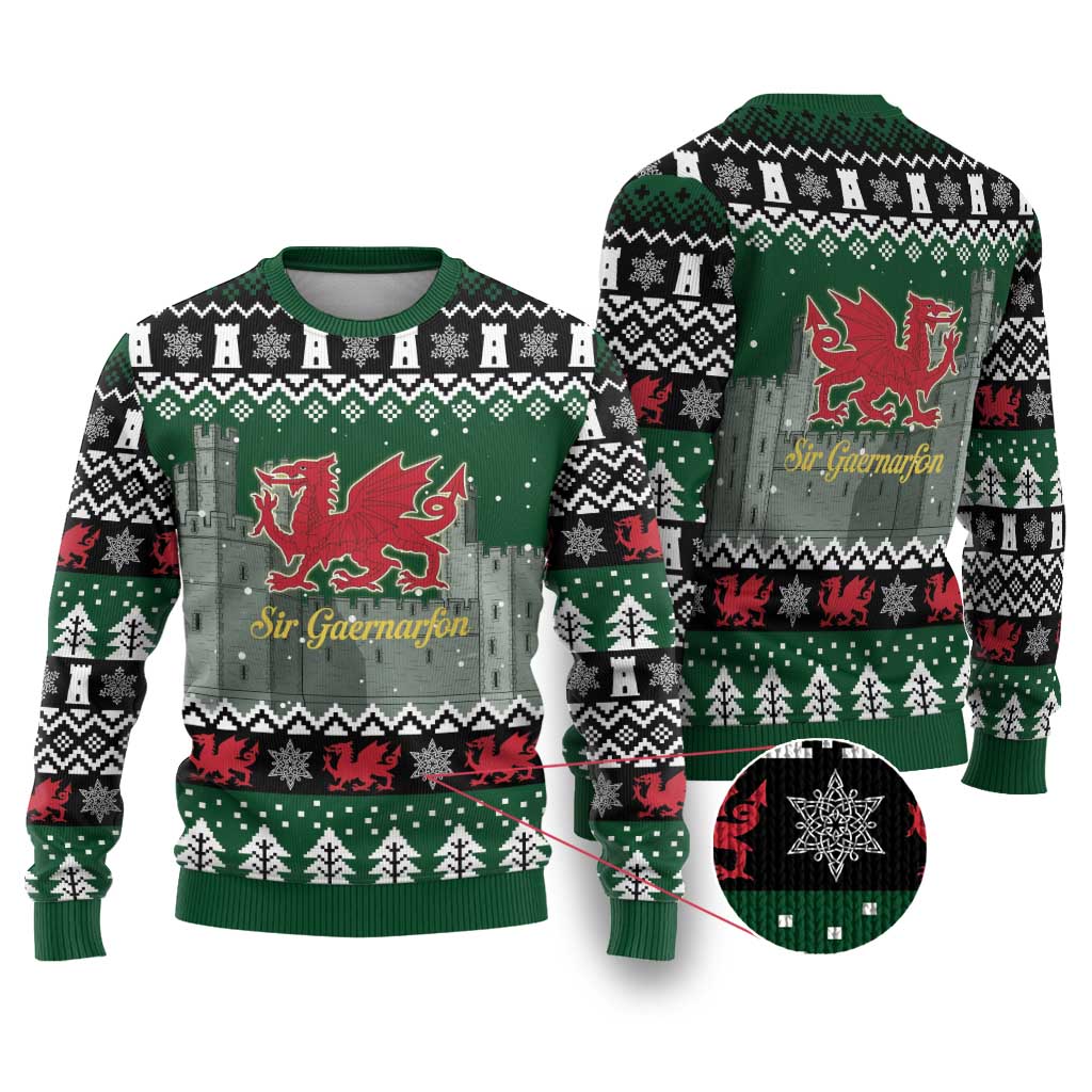 Caernarfonshire Wales Christmas Ugly Christmas Sweater Caernarfon Castle Red Dragon - Wonder Print Shop