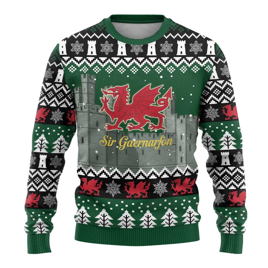 Caernarfonshire Wales Christmas Ugly Christmas Sweater Caernarfon Castle Red Dragon - Wonder Print Shop