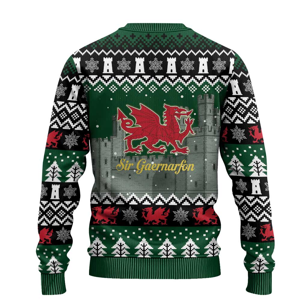 Caernarfonshire Wales Christmas Ugly Christmas Sweater Caernarfon Castle Red Dragon - Wonder Print Shop