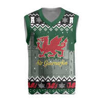 Caernarfonshire Wales Christmas Knitted V-Neck Vest Caernarfon Castle Red Dragon - Wonder Print Shop