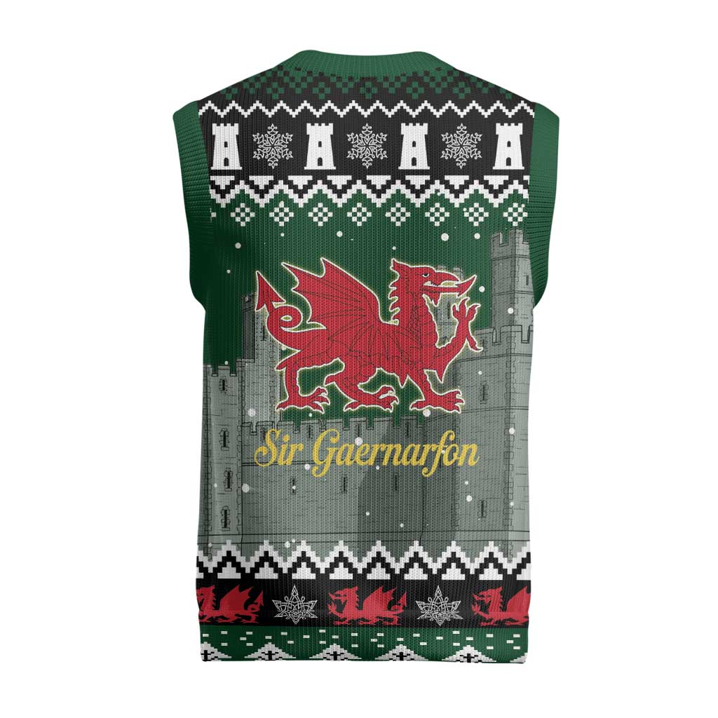 Caernarfonshire Wales Christmas Knitted V-Neck Vest Caernarfon Castle Red Dragon - Wonder Print Shop