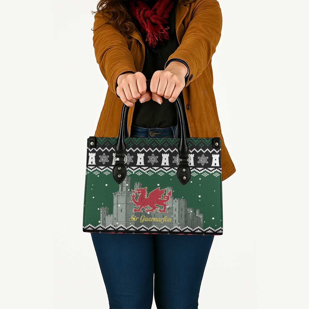 Caernarfonshire Wales Christmas Leather Bag Caernarfon Castle Red Dragon - Wonder Print Shop