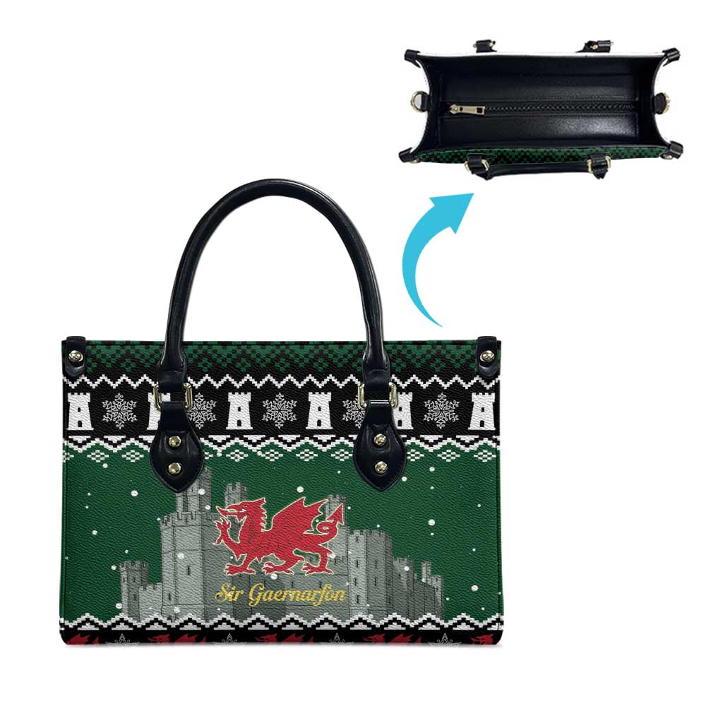 Caernarfonshire Wales Christmas Leather Bag Caernarfon Castle Red Dragon - Wonder Print Shop