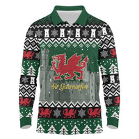 Caernarfonshire Wales Christmas Long Sleeve Polo Shirt Caernarfon Castle Red Dragon - Wonder Print Shop