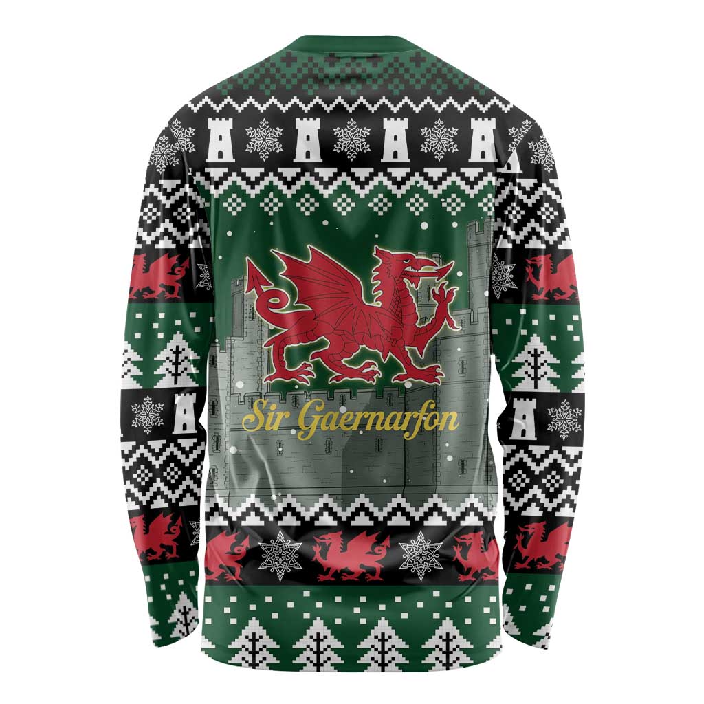 Caernarfonshire Wales Christmas Long Sleeve Shirt Caernarfon Castle Red Dragon - Wonder Print Shop