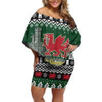 Caernarfonshire Wales Christmas Off Shoulder Short Dress Caernarfon Castle Red Dragon - Wonder Print Shop
