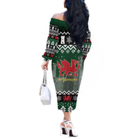 Caernarfonshire Wales Christmas Off The Shoulder Long Sleeve Dress Caernarfon Castle Red Dragon - Wonder Print Shop