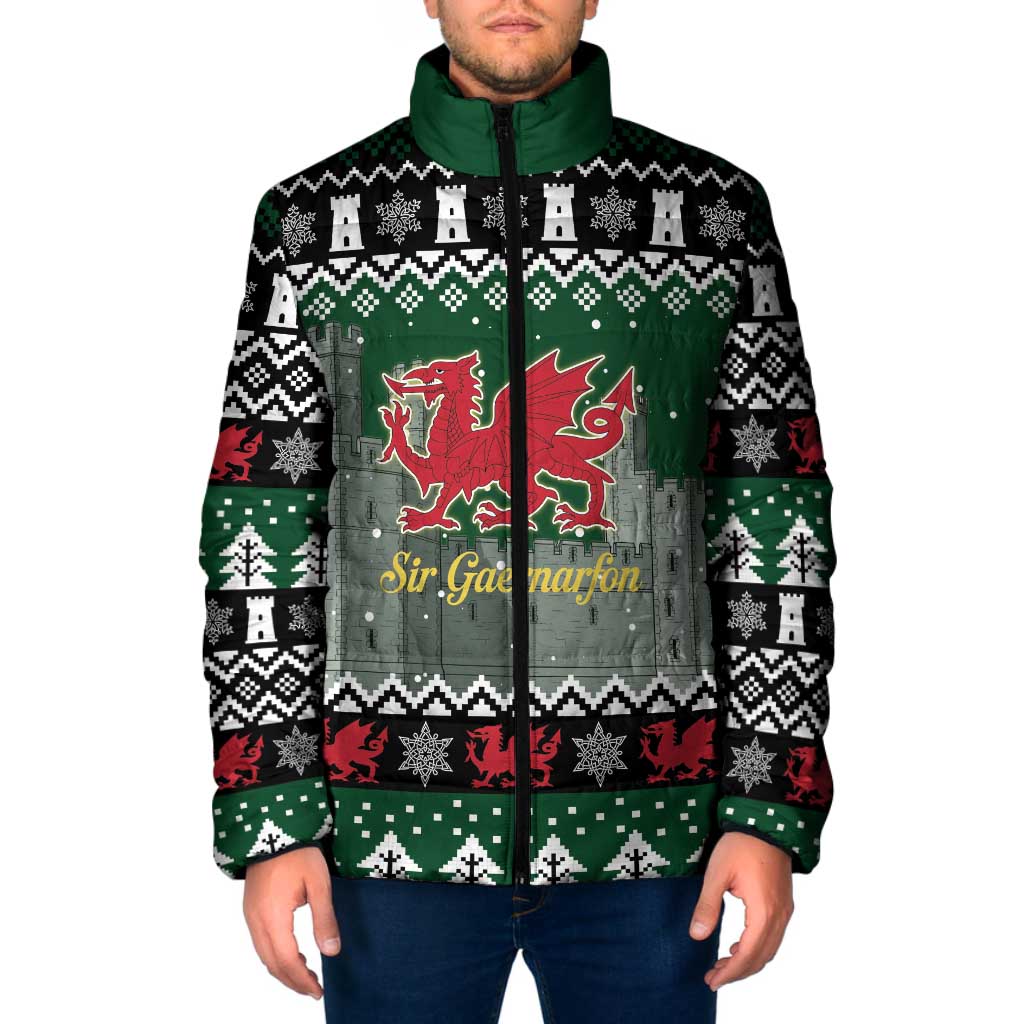 Caernarfonshire Wales Christmas Padded Jacket Caernarfon Castle Red Dragon - Wonder Print Shop