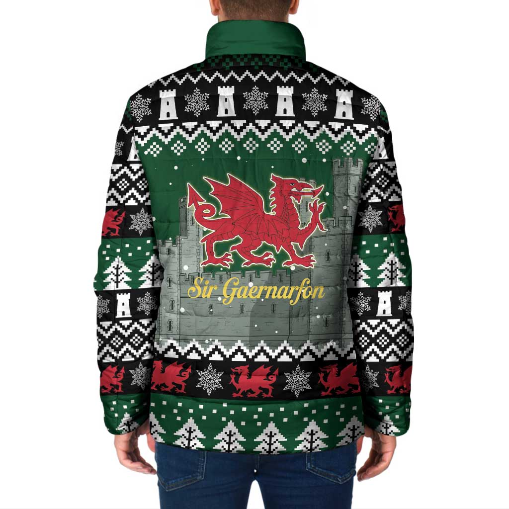Caernarfonshire Wales Christmas Padded Jacket Caernarfon Castle Red Dragon - Wonder Print Shop