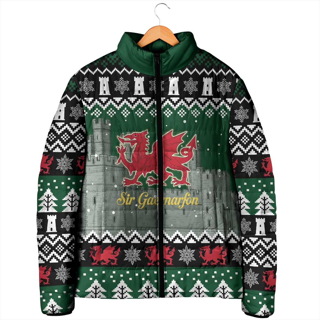Caernarfonshire Wales Christmas Padded Jacket Caernarfon Castle Red Dragon - Wonder Print Shop