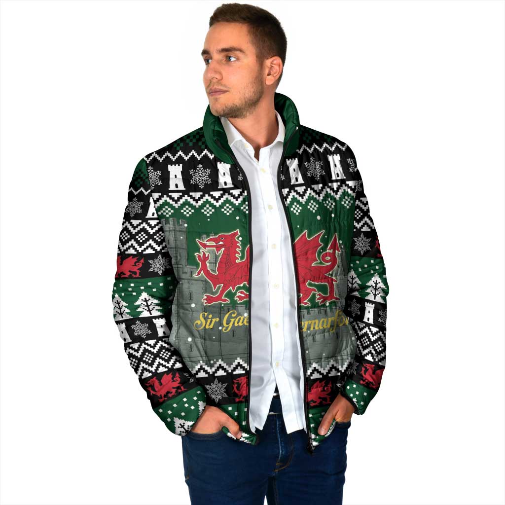 Caernarfonshire Wales Christmas Padded Jacket Caernarfon Castle Red Dragon - Wonder Print Shop