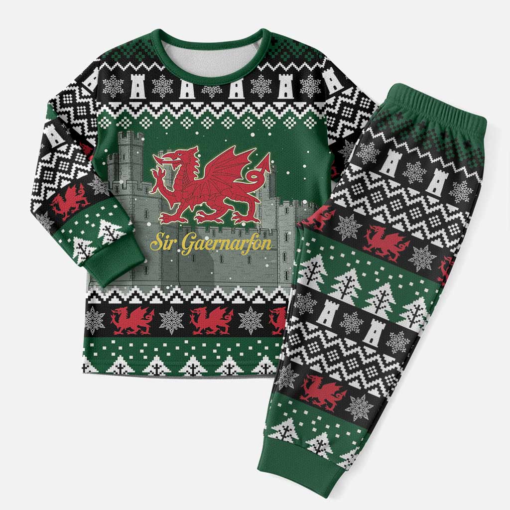 Caernarfonshire Wales Christmas Pajama Set Caernarfon Castle Red Dragon - Wonder Print Shop