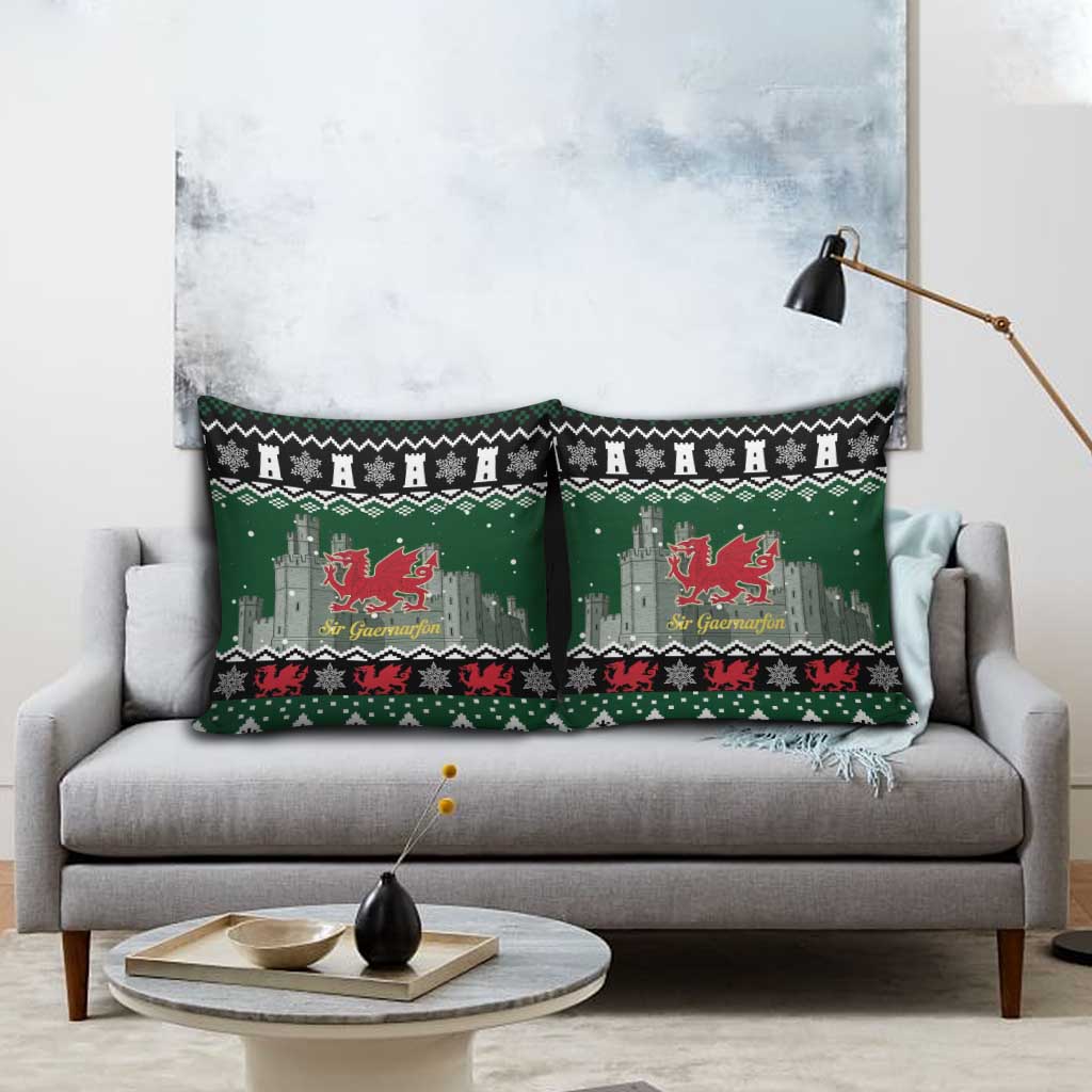 Caernarfonshire Wales Christmas Pillow Cover Caernarfon Castle Red Dragon - Wonder Print Shop