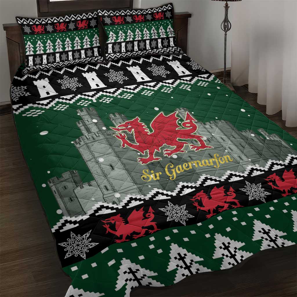 Caernarfonshire Wales Christmas Quilt Bed Set Caernarfon Castle Red Dragon - Wonder Print Shop