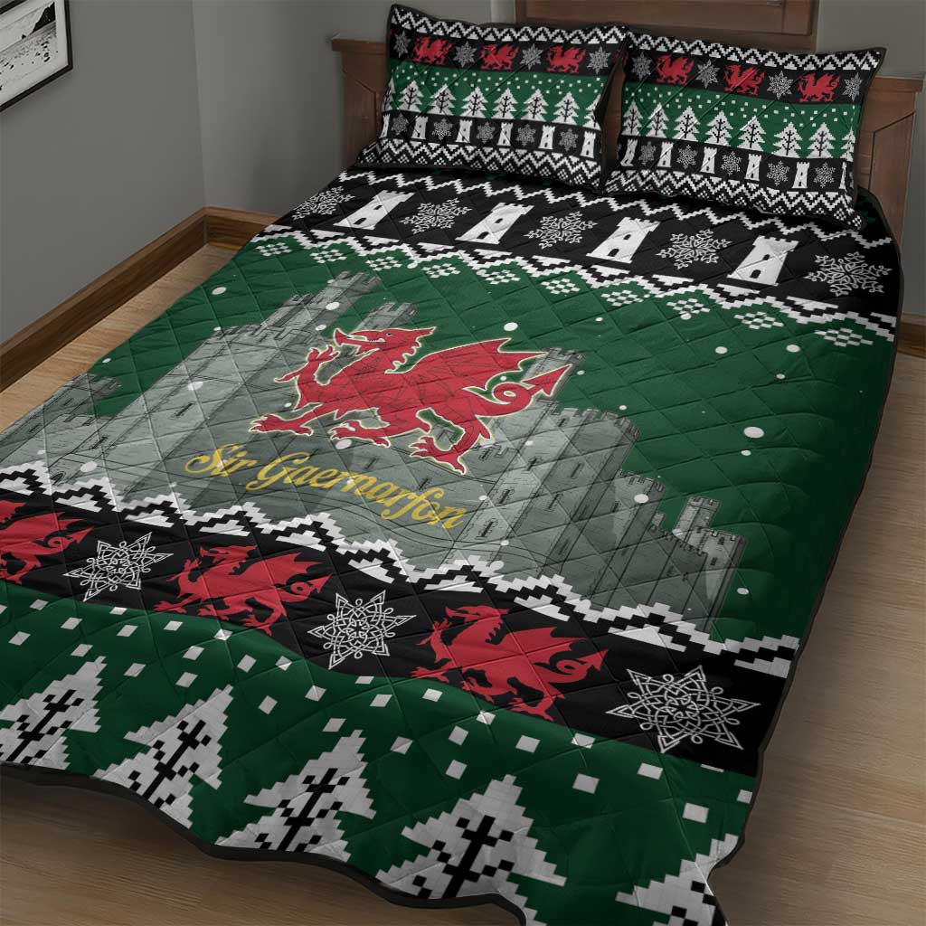 Caernarfonshire Wales Christmas Quilt Bed Set Caernarfon Castle Red Dragon - Wonder Print Shop