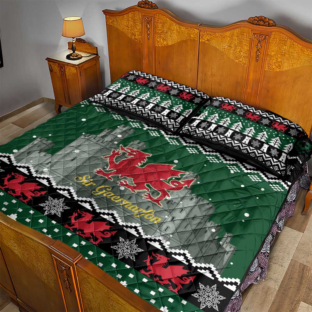 Caernarfonshire Wales Christmas Quilt Bed Set Caernarfon Castle Red Dragon - Wonder Print Shop