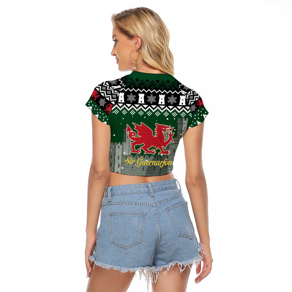Caernarfonshire Wales Christmas Raglan Cropped T Shirt Caernarfon Castle Red Dragon - Wonder Print Shop
