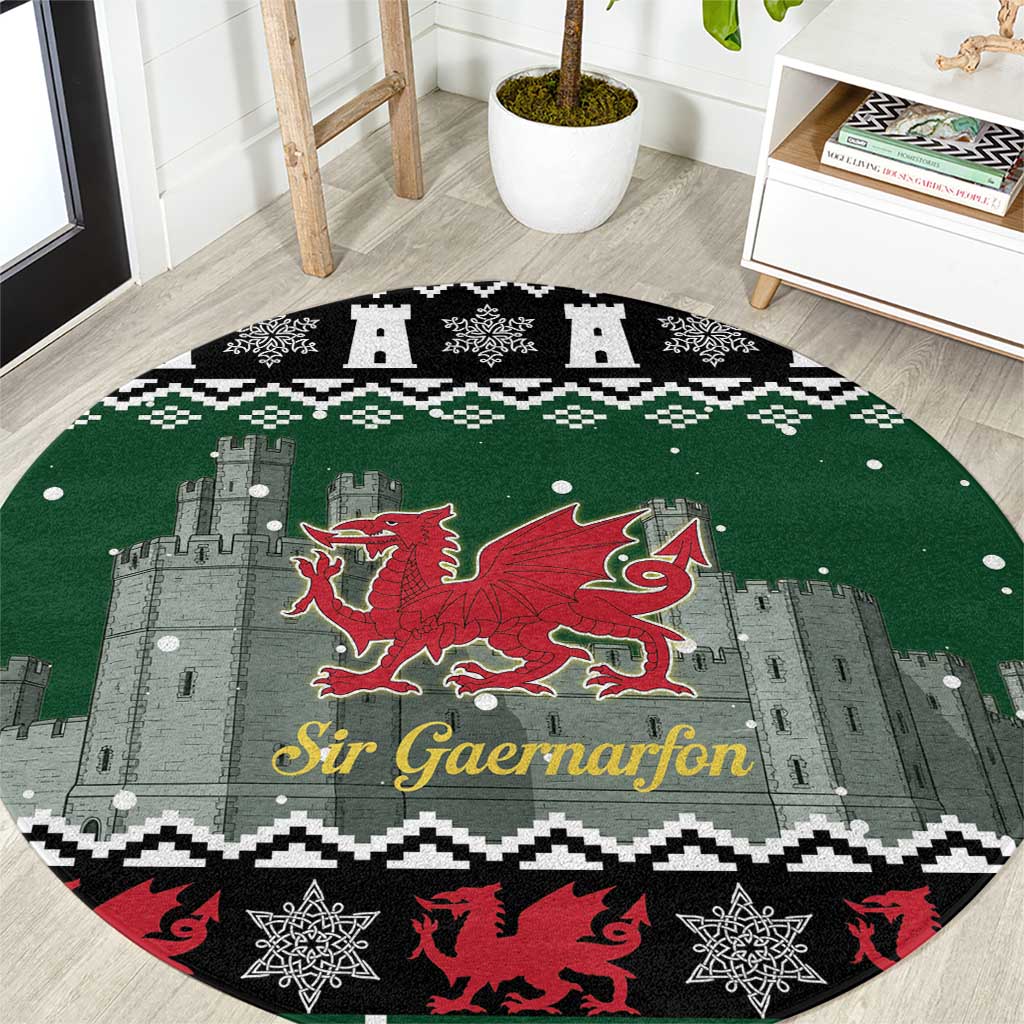 Caernarfonshire Wales Christmas Round Carpet Caernarfon Castle Red Dragon - Wonder Print Shop