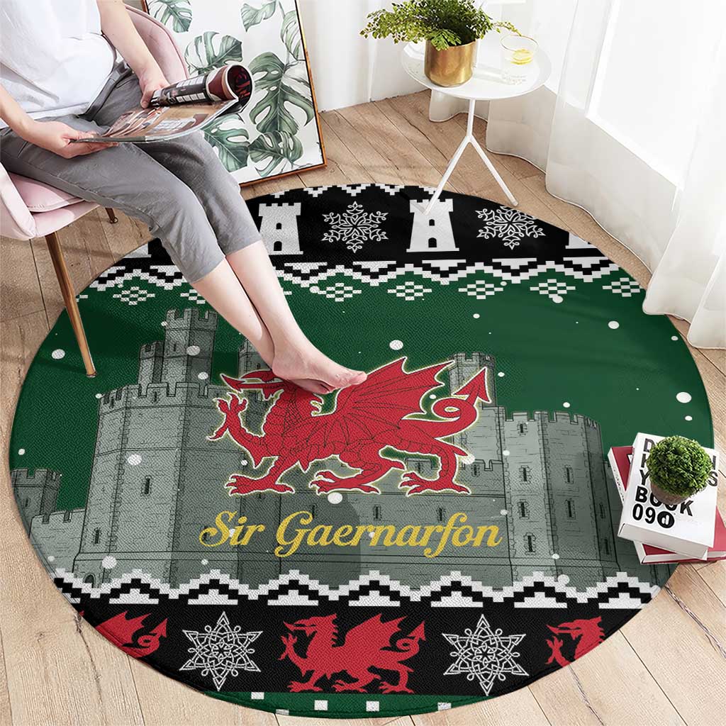Caernarfonshire Wales Christmas Round Carpet Caernarfon Castle Red Dragon - Wonder Print Shop