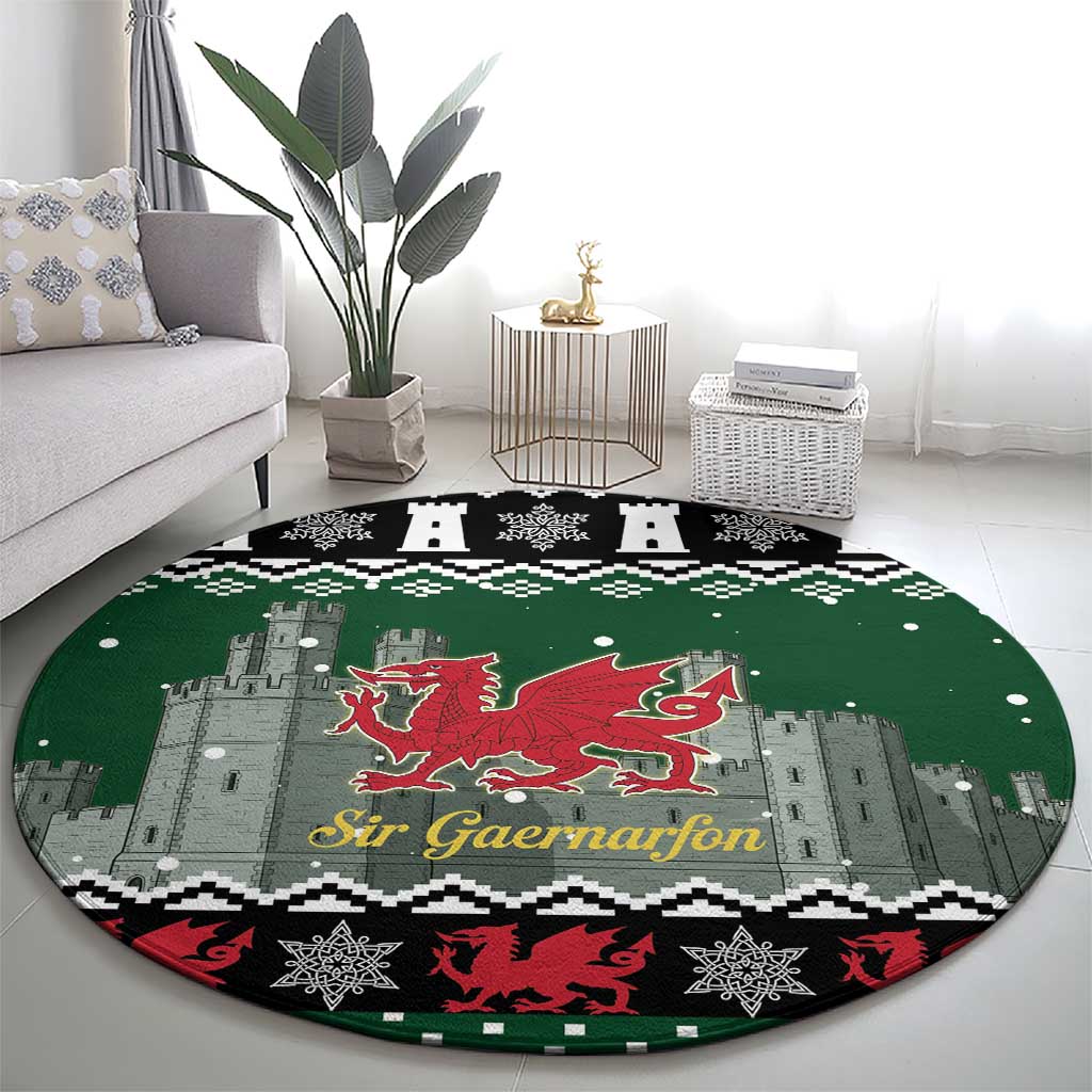 Caernarfonshire Wales Christmas Round Carpet Caernarfon Castle Red Dragon - Wonder Print Shop