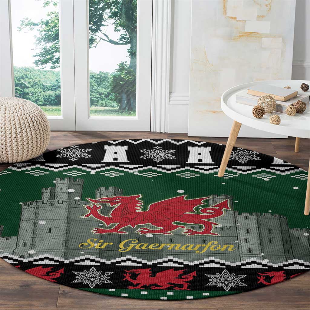 Caernarfonshire Wales Christmas Round Carpet Caernarfon Castle Red Dragon - Wonder Print Shop