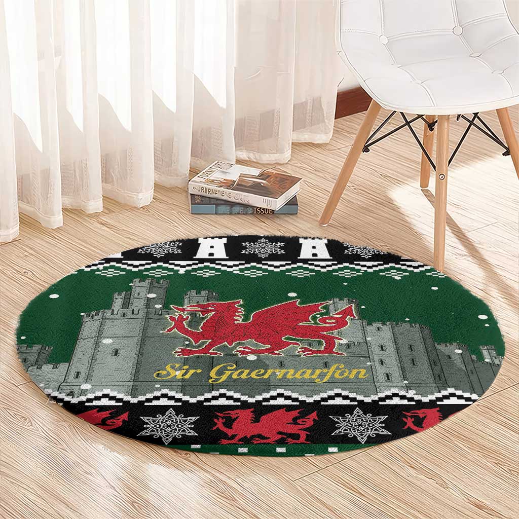 Caernarfonshire Wales Christmas Round Carpet Caernarfon Castle Red Dragon - Wonder Print Shop
