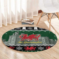 Caernarfonshire Wales Christmas Round Carpet Caernarfon Castle Red Dragon - Wonder Print Shop