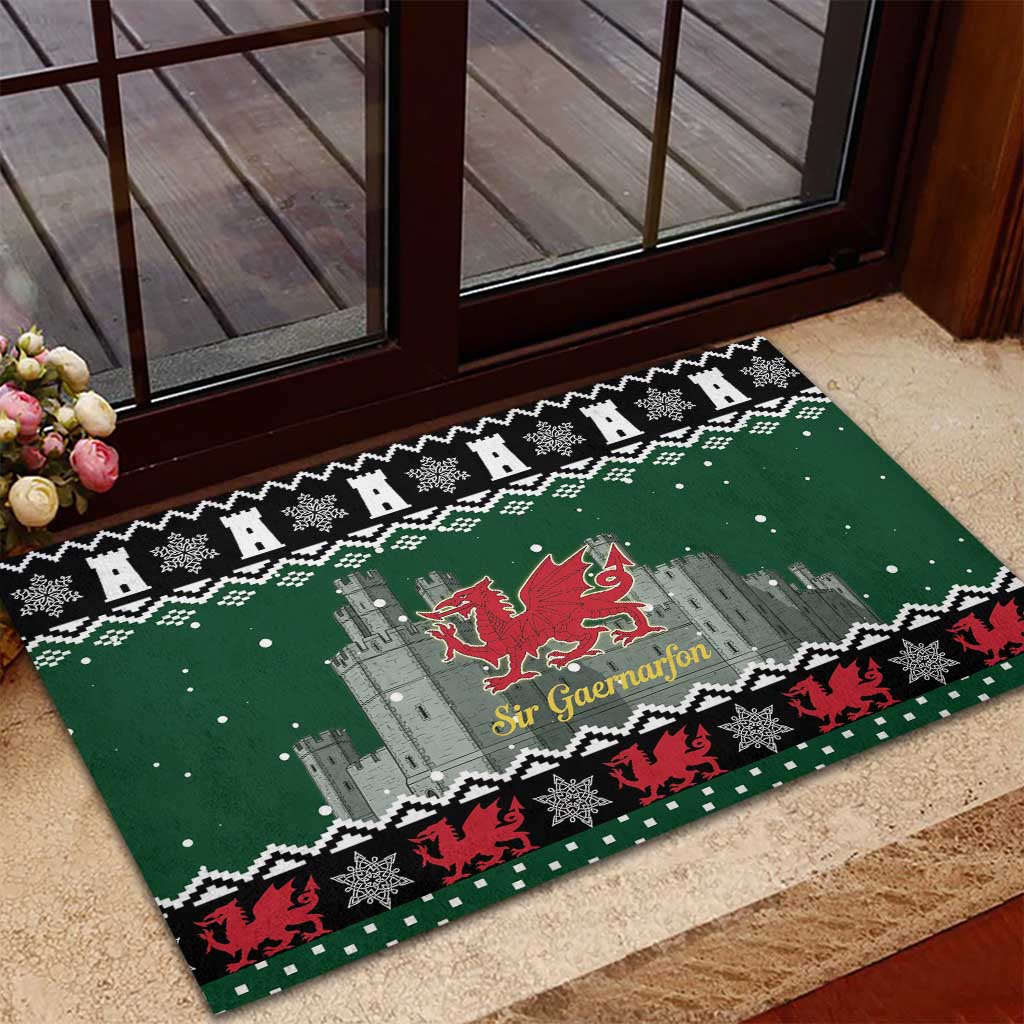 Caernarfonshire Wales Christmas Rubber Doormat Caernarfon Castle Red Dragon - Wonder Print Shop