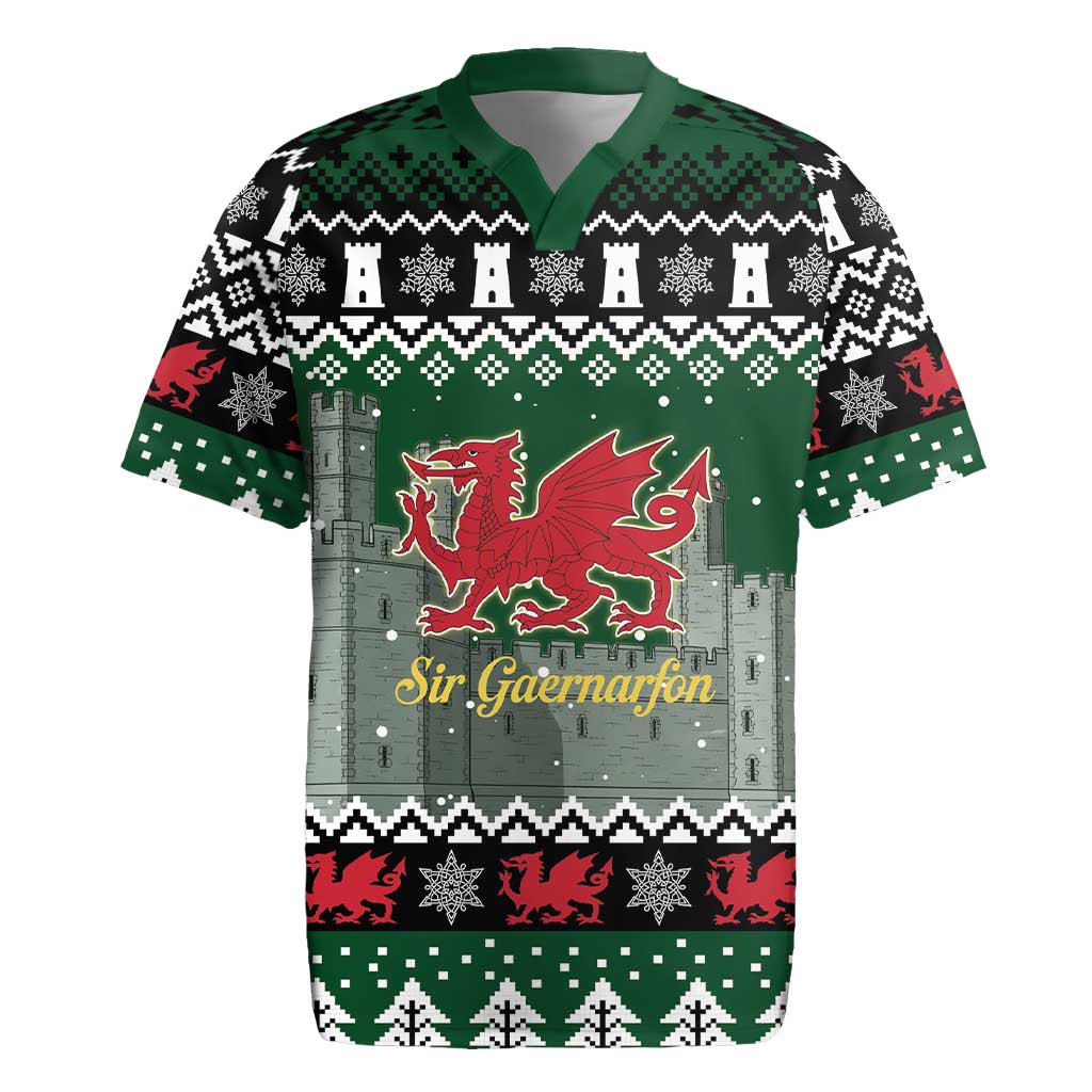 Caernarfonshire Wales Christmas Rugby Jersey Caernarfon Castle Red Dragon - Wonder Print Shop