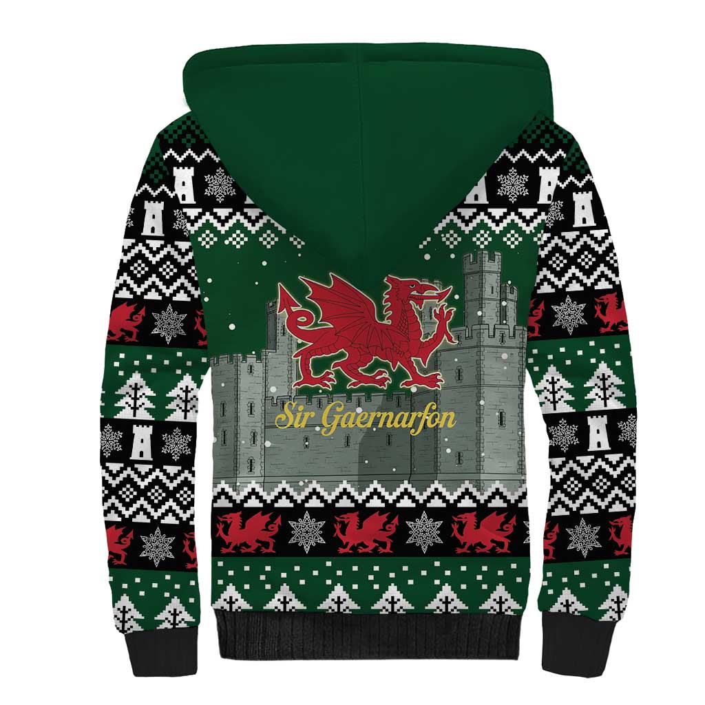 Caernarfonshire Wales Christmas Sherpa Hoodie Caernarfon Castle Red Dragon - Wonder Print Shop