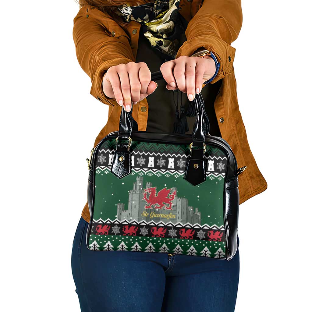Caernarfonshire Wales Christmas Shoulder Handbag Caernarfon Castle Red Dragon - Wonder Print Shop