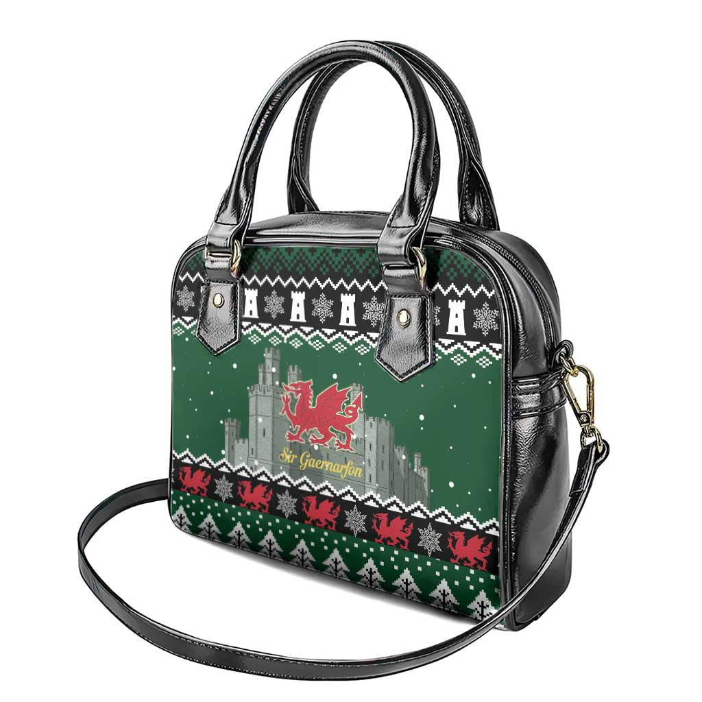 Caernarfonshire Wales Christmas Shoulder Handbag Caernarfon Castle Red Dragon - Wonder Print Shop
