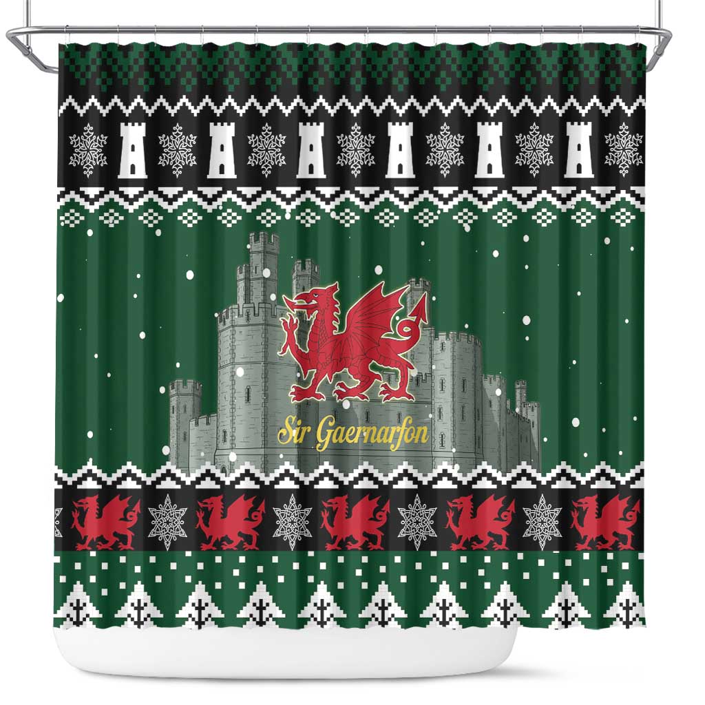 Caernarfonshire Wales Christmas Shower Curtain Caernarfon Castle Red Dragon - Wonder Print Shop