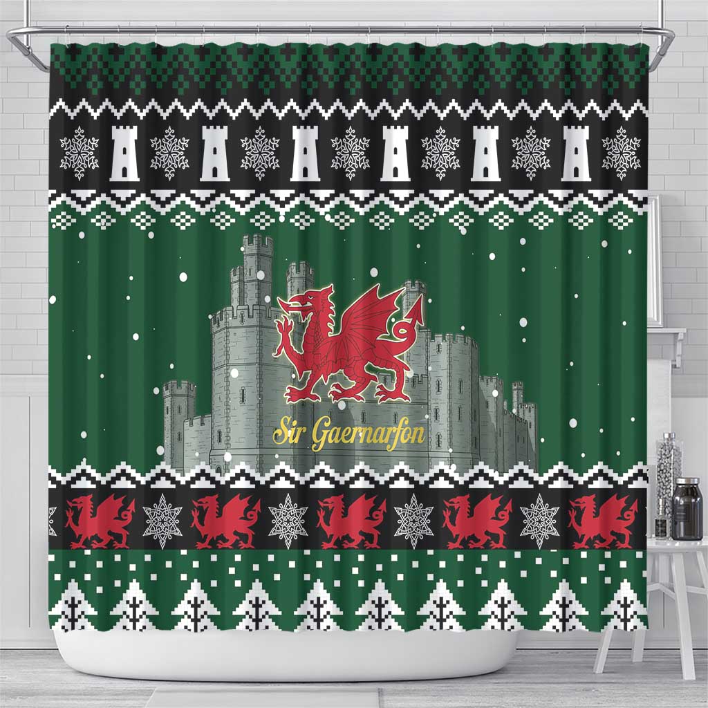 Caernarfonshire Wales Christmas Shower Curtain Caernarfon Castle Red Dragon - Wonder Print Shop