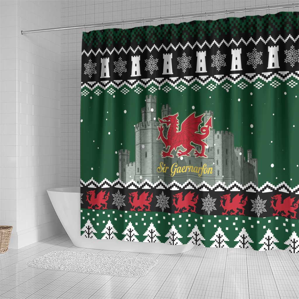 Caernarfonshire Wales Christmas Shower Curtain Caernarfon Castle Red Dragon - Wonder Print Shop
