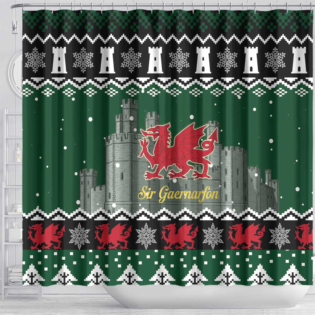 Caernarfonshire Wales Christmas Shower Curtain Caernarfon Castle Red Dragon - Wonder Print Shop