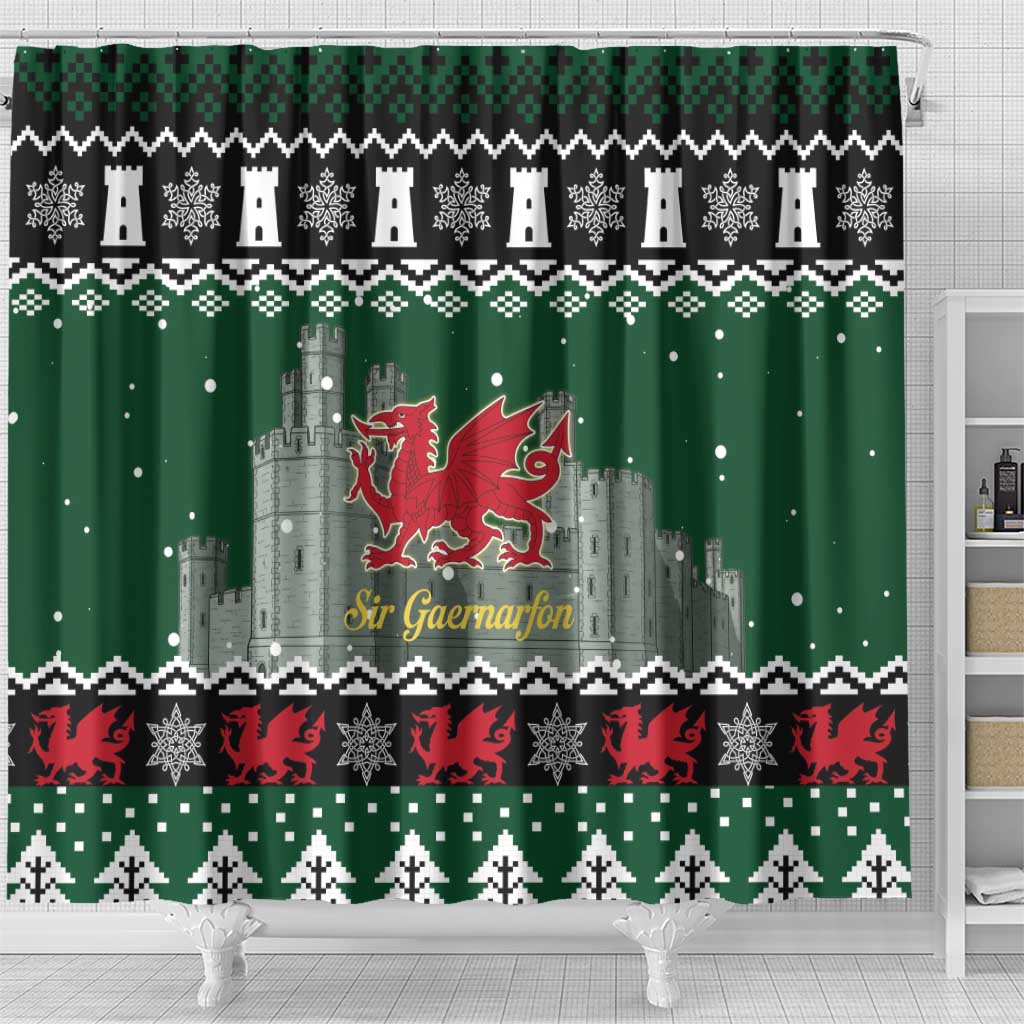 Caernarfonshire Wales Christmas Shower Curtain Caernarfon Castle Red Dragon - Wonder Print Shop