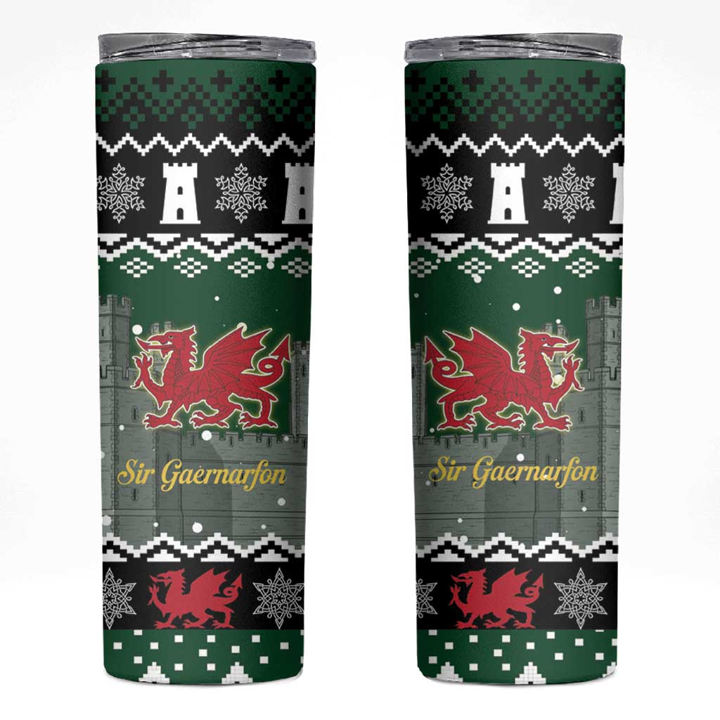 Caernarfonshire Wales Christmas Skinny Tumbler Caernarfon Castle Red Dragon - Wonder Print Shop