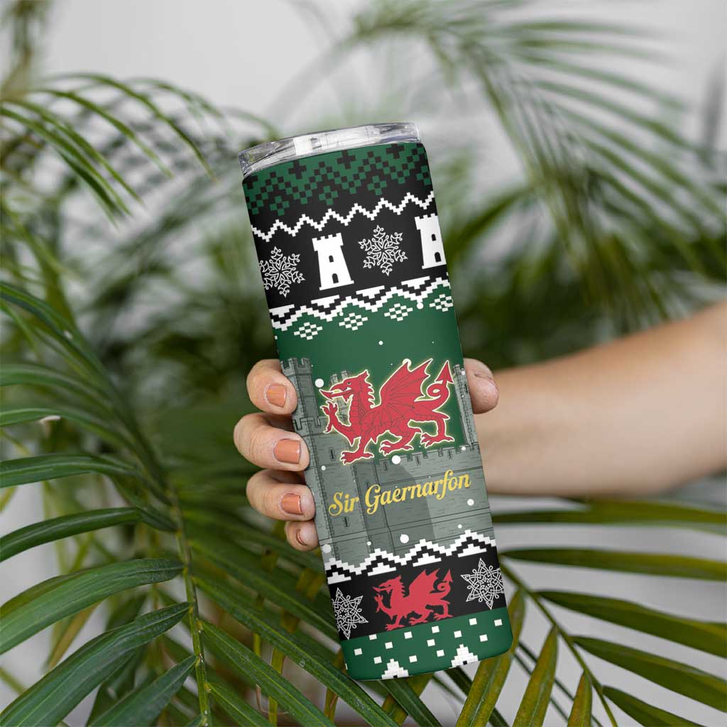 Caernarfonshire Wales Christmas Skinny Tumbler Caernarfon Castle Red Dragon - Wonder Print Shop