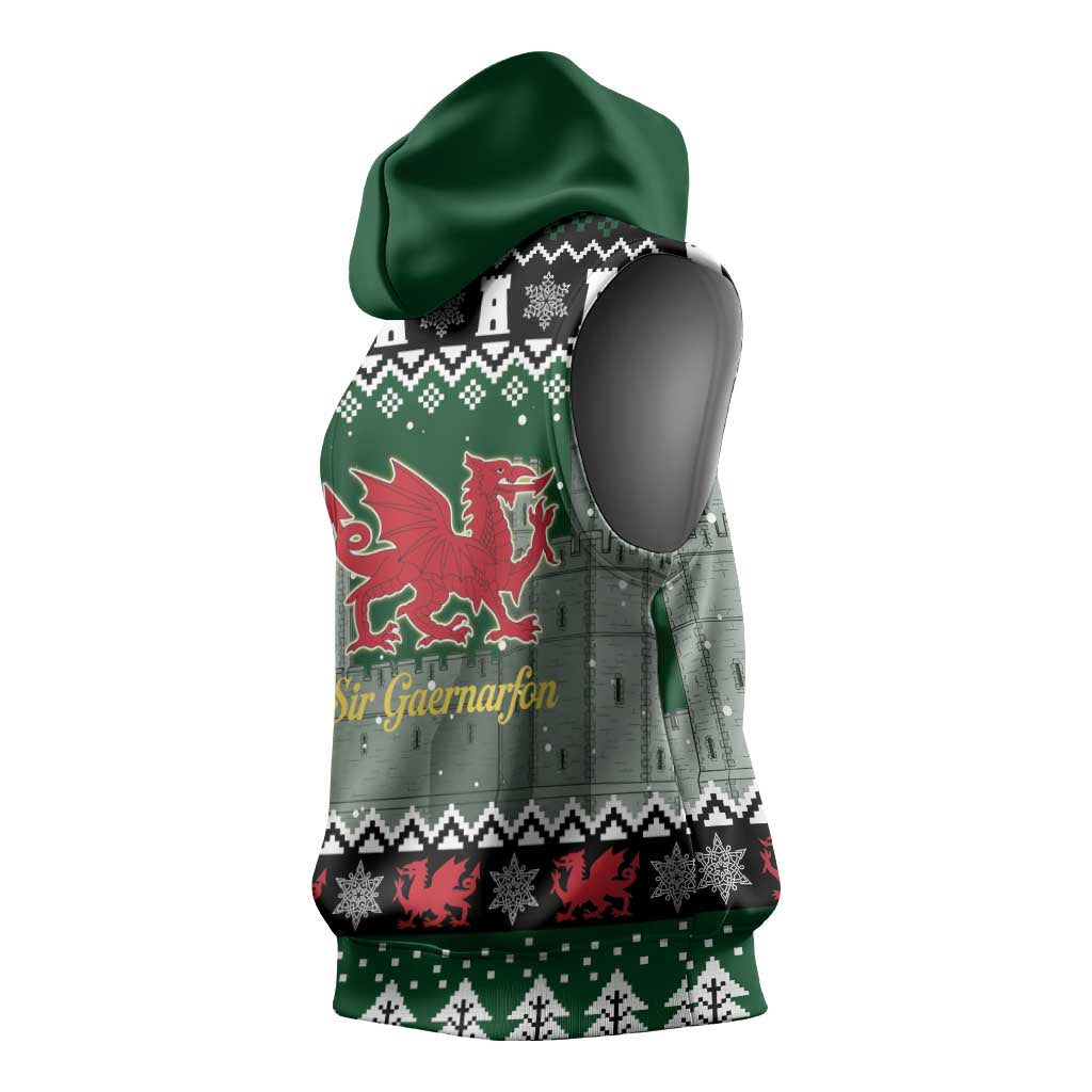 Caernarfonshire Wales Christmas Sleeveless Hoodie Caernarfon Castle Red Dragon - Wonder Print Shop