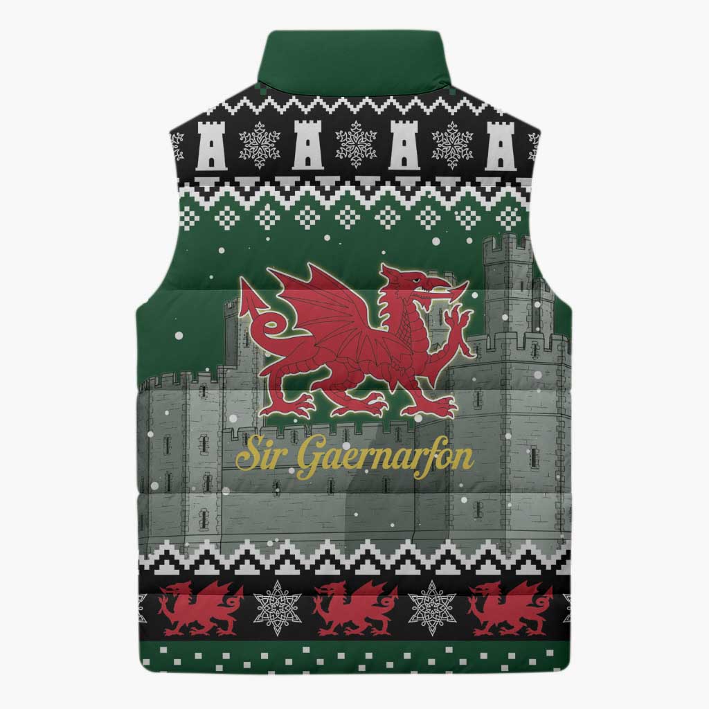 Caernarfonshire Wales Christmas Sleeveless Puffer Jacket Caernarfon Castle Red Dragon - Wonder Print Shop